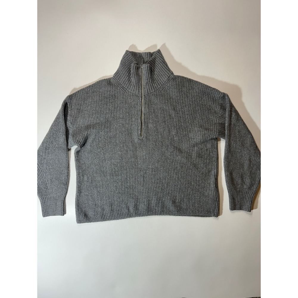 Old Navy Sweater Womens Large Gray Excellent Ribbed Quarter Zip Go-Recycled